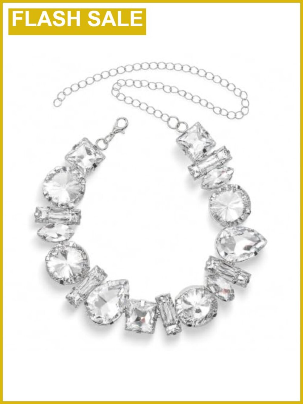 Chunky Crystal Rhinestone Choker Necklace Adjustable Silver Finish